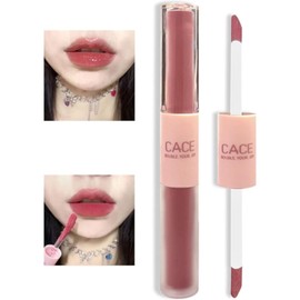 Set de Brillo deLabios Doble 2 en 1, Barra de Labios Líquida Aterciopelada y con Acabado de Espejo, Esmalte de Labios Brillante y Resistente al Agua de Larga Duración (2#, all skin)