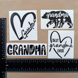 Grandma Decals 4 Pack: Grandma Heart, Grandma Bear, Best Grandma Ever Decals (Black, Small ~3.5")