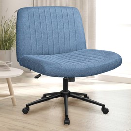 NEO CHAIR Criss Cross Chair with Wheels Armless Cross Legged Office Desk Wide Comfy Vanity Makeup Chair Adjustable Swivel Rolling Computer for Home Office Fabric (Blue)