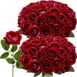 MERIXMAS Roses Artificial Flowers, Fake Velvet Silk Roses in Bulk for Home Decor Indoor, Fake Roses Realistic Flowers with Stems for Wedding Centerpiece Party Decor (24, Purplish Red)