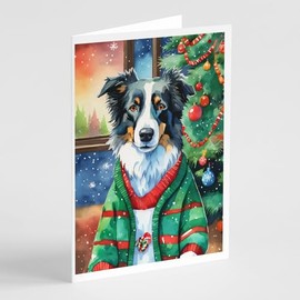 Caroline's Treasures Border Collie Christmas Greeting Cards Pack of 8 Blank Cards with Envelopes Whimsical A7 Size 5x7 Blank Note Cards