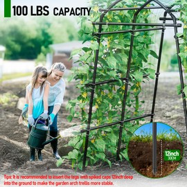 SPECILITE Garden Arch Trellis 88.58" Extra Tall for Climbing Plants Outdoor, Steel Stainless Arched Arbors Tunnel Trellis with Netting, Metal Cable Ties for Cucumber Tomato Pea Vines Fruit
