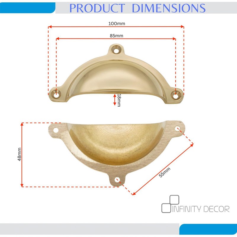 Infinity Decor Cottage Semi Circle Solid Brass Cup Pull Handle