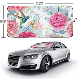 Hummingbird Floral Rose Watercolor Windshield Sunshade for Car SUV Truck Foldable Uv Ray Reflector Front Window Sun Shade Visor Shield Cover