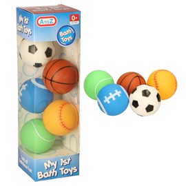 AtoZ Sports Bath Toys Set for Babies, 5 Balls Pack with Soccer, Basketball, Baseball, Football, Tennis, 0+ Months