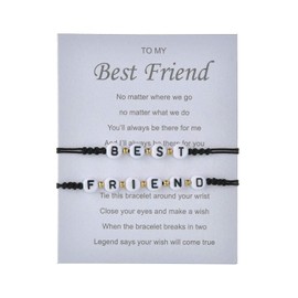 SBI Jewelry Black Friend Bracelet for Women Friends Forever Gift Wristlet Adjustable Wrap Rope Braided Birthday Christmas Graduation Mothers Day