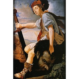 WONDERFULITEMS David with The Head of Goliath Biblical Scene Painting by Thomas FLATMAN ON Canvas REPRO