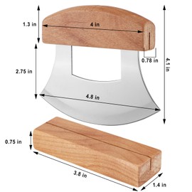 Hanaive 2 Pack 4 x 5 Inch Mezzaluna Ulu Knife Salad Veggies Rocker Chopper Slicer Cutter Mezzaluna Knife with Wooden Display Stand for Kitchen Cutting Chopping Knives Chef Cleaver Arthritic Tool