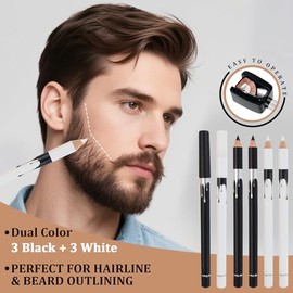 DUAIU Kit de Herramientas Moldeadoras de Barba de 12 Piezas para el Cuidado Masculino, Lápiz de Marcado Blanco y Negro con Sacapuntas, Guía para Perfi