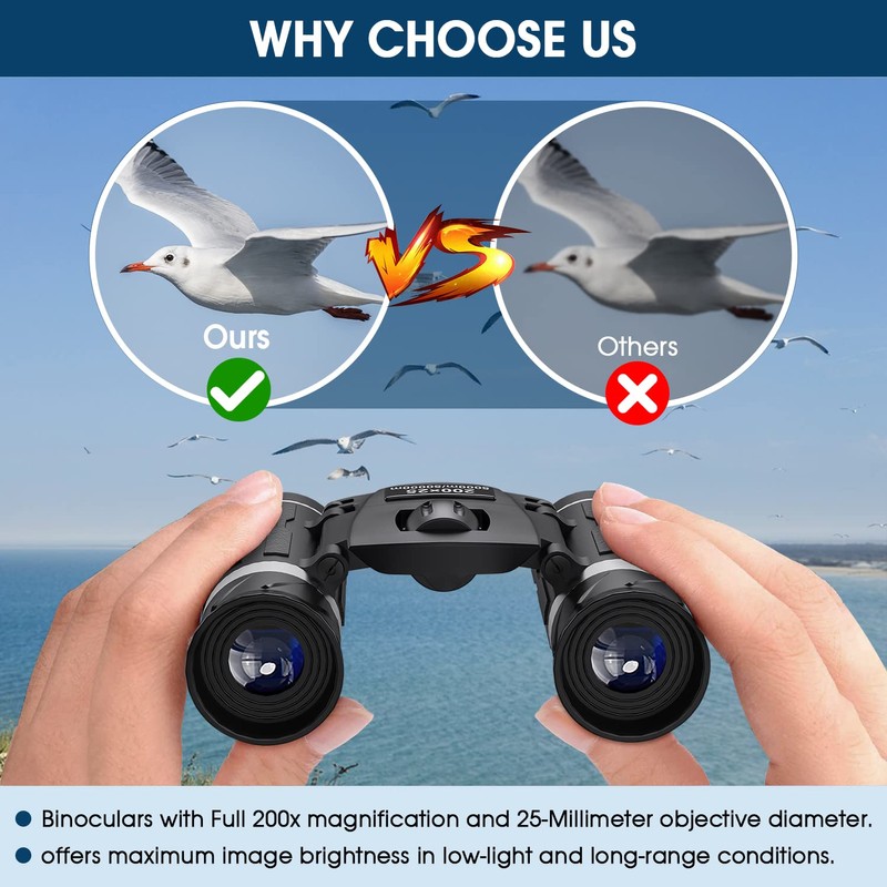 200x25 Compact Binoculars for Adults and Kids, High Powered Mini