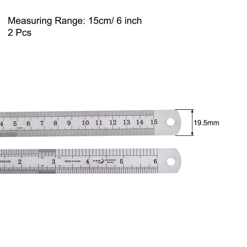 sourcing map Straight Ruler 15cm 6 Inch Stainless Steel Measuring