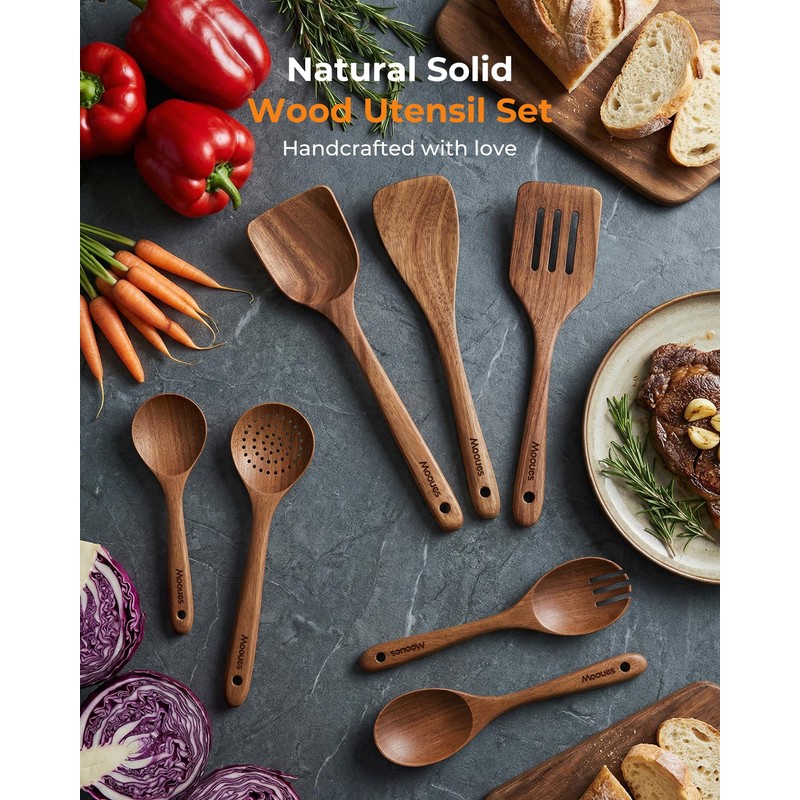 Mooues 9 Piece Natural Acacia Wooden Spoons for Cooking, Wooden