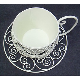 Kawabata 1306IFH008 Iron Pot Cover, Teacup Planter, White