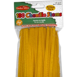 Creative Arts by Charles Leonard Chenille Stems, 4 MM x 12 Inch, Yellow, 100/Bag (65440)