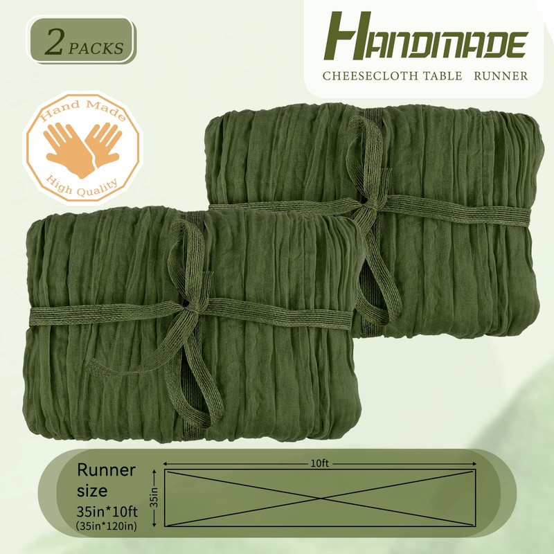 Pack of 2 Cheesecloth Table Runner, Olive Green, 90 x