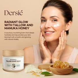 Dersie Tallow and Honey Balm for Face: 100% Grass-Fed Whipped Tallow Balm with Manuka Honey for Dry, Sensitive & Mature Skin – Deep Hydration & Soothing – Suitable for Women, Men & Kids (2.1 oz)