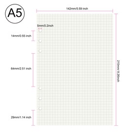 135 Sheets A5 Refill Paper Squared 6 Holes Blank for Filofax A5 Bullet Notebook Travel Book