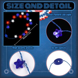 Liliful 18 Pcs 4th of July Light Up Necklaces Independence Day Star Flashing LED Accessories Patriotic Party Supplies Red White Blue American Necklace Battery Operated for Party Favors