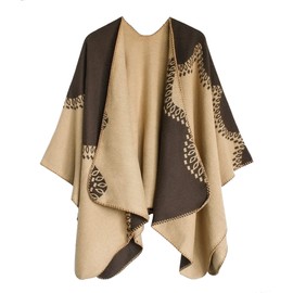 Urban CoCo Women's Color Block Shawl Wrap Open Front Poncho Cape (Series 28-Khaki)