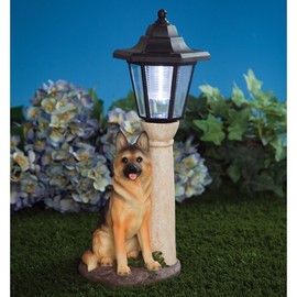 Bits and Pieces - Solar Dog Lantern-Solar Powered Garden Lantern - Resin Dog Sculpture with LED Light (Shepherd) - 13.5"