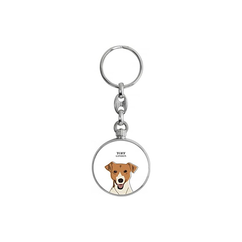 Beige Jack Russell Terrier Head Dog Keyring, silver