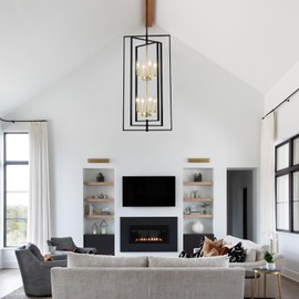 ZJVAIVE Large Foyer Chandeliers for High Ceilings, 8-Lights Lantern Tiered Pendant Light Fixtures, Black and Gold Chandelier, Square Metal Pendant Lights for Living Room Staircase Kitchen Entryway