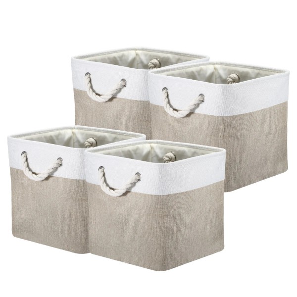 Zaplyte 4 x Storage Baskets Fabric Collapsible Cube Baskets White/Gray
