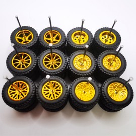 Juego de 6 ruedas de simulación 1/64 modelo todoterreno modificadas con 6 estilos de cubeta y neumáticos de goma ruedas de escala 1/64 para camiones (diámetro 14,2 mm) (oro galvanizado)