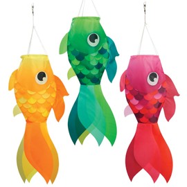 In the Breeze 5238 — 30-inch Damsel Fish Windsock 3-Pack — Multi Pack of Large and Colorful Fishsocks with Printed Designs