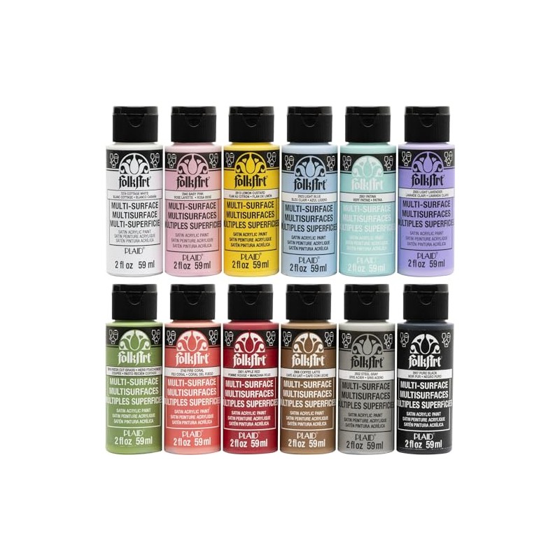FolkArt Multi-surface Satin Acrylic Craft Paint Set, Pastel Favorites, 2