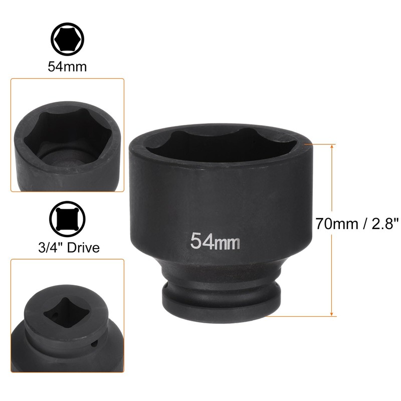 HARFINGTON 6-Point Impact Socket 3/4" Drive 54mm Metric 40Cr Alloy