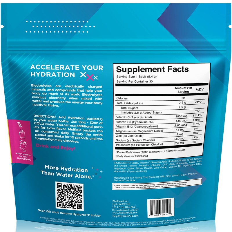 HydroMATE Electrolytes Powder Low Sugar - 30 Count Fruit Punch