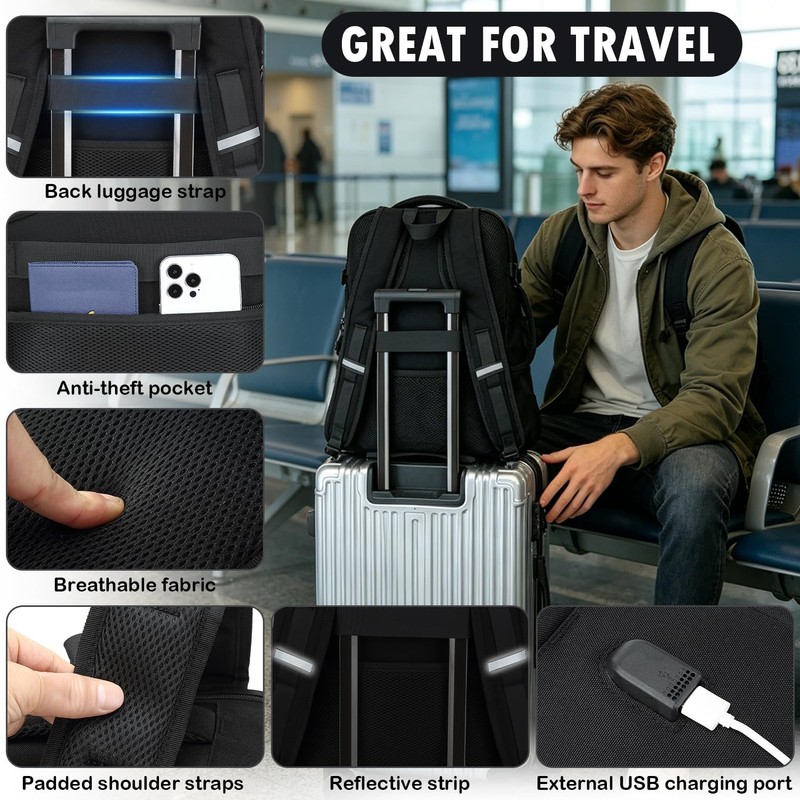 BISKLNDN Carry On Backpack, Large Tactical Travel Backpack Airplane Approved