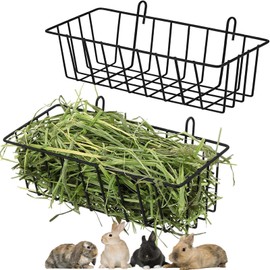 VOAOV 2 Comedero de Heno para Conejos Animales Pequeños, Comedero de Conejos, Alimentador de Heno para Conejos Colgantes con Gancho, Adecuado para Conejos, Cuyos, Chinchillas, Hámsteres (Negro)