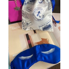 Lancôme LANCOME silky drawstring pouch Bag + Sleep Eye Mask Travel white black set New