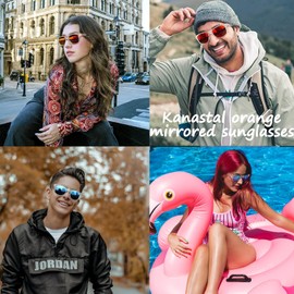 KANASTAL Sunglasses for Men Women Polarized Sunglasses Trendy Blue and Orange Sun Glasses Square Clear Frame Womens Shades UV400 Protection for Beach Fishing Party Driving