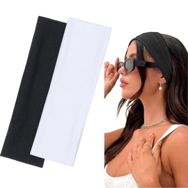 BELEVO Women's Sports Hair Band, 5 cm Headband Yoga Headband Women's Non-Slip Hair Band Unisex Hair Bands for Fitness Running Exercise Gym (Black, White)