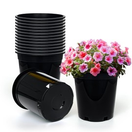 RooTrimmer 1.5 Gallon Plastic Nursery Pots, 7.5 Inch Round Plant Pots with Drainage Holes, 15 Pack Flower Pots for Outdoor Indoor Plants, Flowers, Gardening Gifts for Women, Black