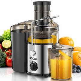 QCen Juicer Machine, 500W Centrifugal Juicer Extractor with 3” Wide Mouth Feed Chute for Fruits & Vegetables, Easy to Clean, Stainless Steel, BPA-Free