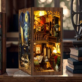 Book Nook Kit - DIY Miniature Dolls House Kit with Furniture and LED Light, 3D Puzzle Wooden Art Bookends, Model Kits for for Adults and Teens (The World in The Picture Frame)