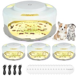 4 Pack Flea Traps for Inside Your Home,Dual Light Flea Light Trap Indoor with 30 LED Lights,16 Sticky Pads Refills Bed, Silent Indoor Flea Control Device, Flea Catchers&Bug Light Trap
