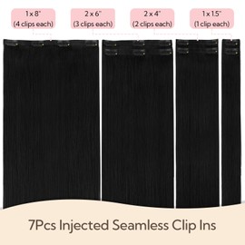 HOTBANANA Invisi Edge Clip in Hair Extensions, 20inch 110g 7Pcs Injected Seamless Clip in Extensions Real Human Hair Jet Black PU Hair Extensions Straight Hair