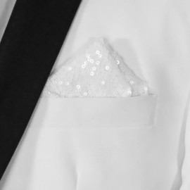 Vavra's NEW - Men's Sequin Pre-Folded Point Design Pocket Square Insert - White