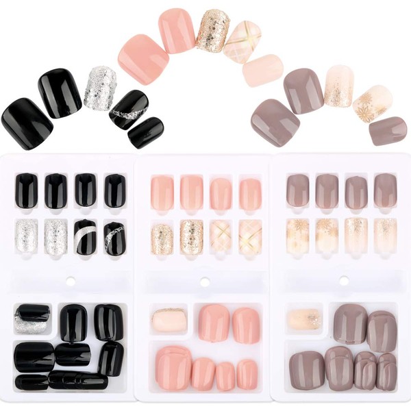 90 Pieces Removable Short False Nails Stick on Nails Short