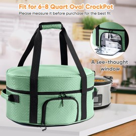 Insulated Slow Cooker Carrying Bag for 6-8 Quart CrockPot and Hamlton Beach Slow Cooker Totes with See-thought Window, Portable Carrier Case Slow Cooker Case with Adjustable Band and Accessory Pocket