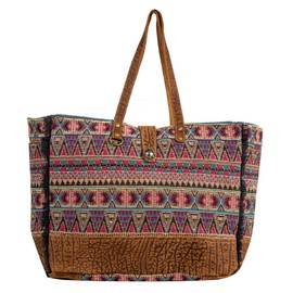 Myra Bag Weekender Bag for Women - Western Upcycled Canvas & Leather Shoulder Bag Colors of the Southwest
