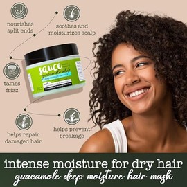 Sauce Beauty Guacamole Whip Deep Moisture Mask with Avocado, Jarrah Honey, Argan Oil, and Monoi Oil - Repair Damaged or Dry Hair - Improve Shine and S