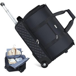 Rolling Garment Bag for Travel - Convertible Duffel Bag with Wheels & Shoes Compartment, Carry on Suit Luggage Bag with Trolley for Business Trip, Wedding, Weekender - Color: Black