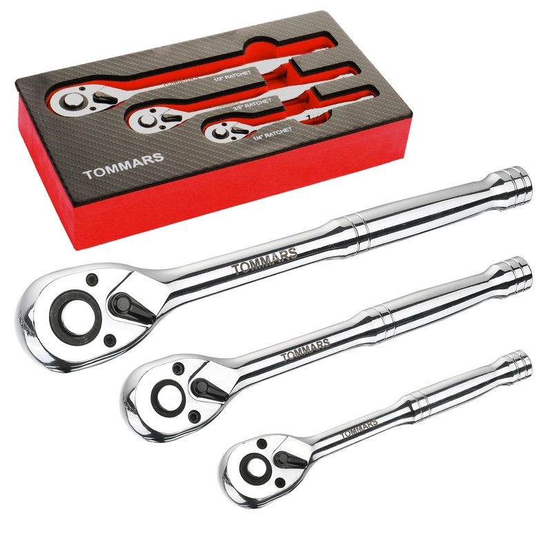TOMMARS Ratchet Set 1/4" 3/8" 1/2" Drive Ratchet Socket Wrench