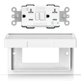 ELEGRP Horizontal Outdoor GFCI Outlet with Cover, Weather Resistant GFCI Receptacle and Wall Plate, 20 Amp Self-Test GFI Outlet, Thinner Design Ground Fault Receptacle, UL Listed, Matte White, 1 Pack